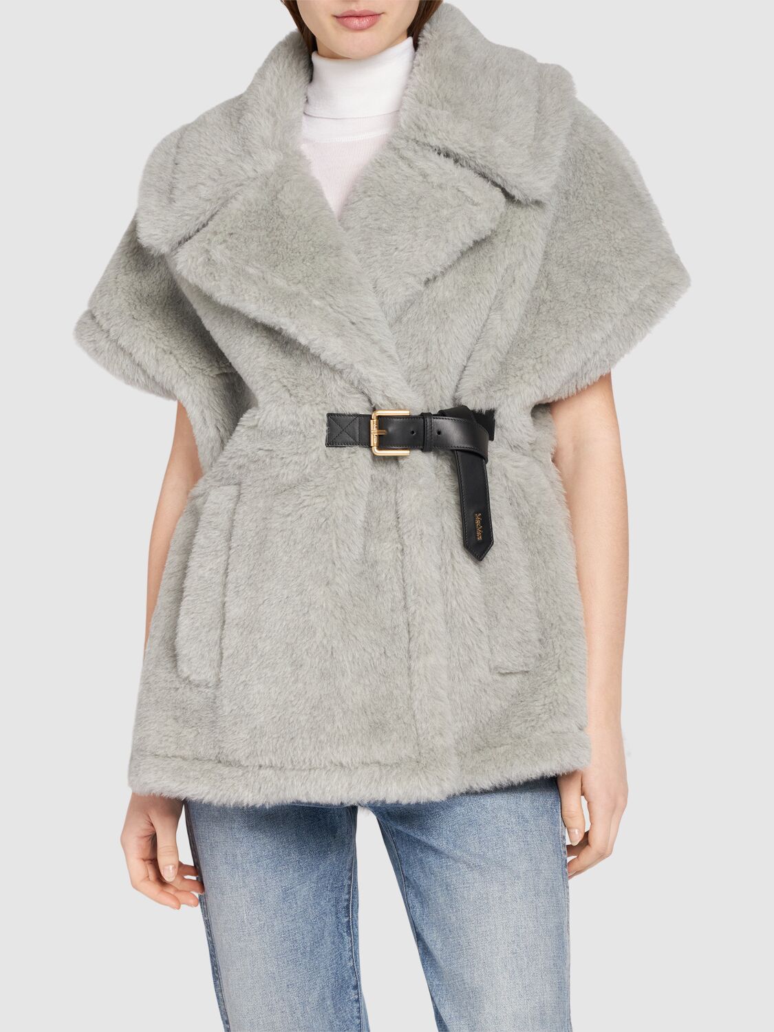 Shop Max Mara New Abavo2 Teddy Cape In Grey