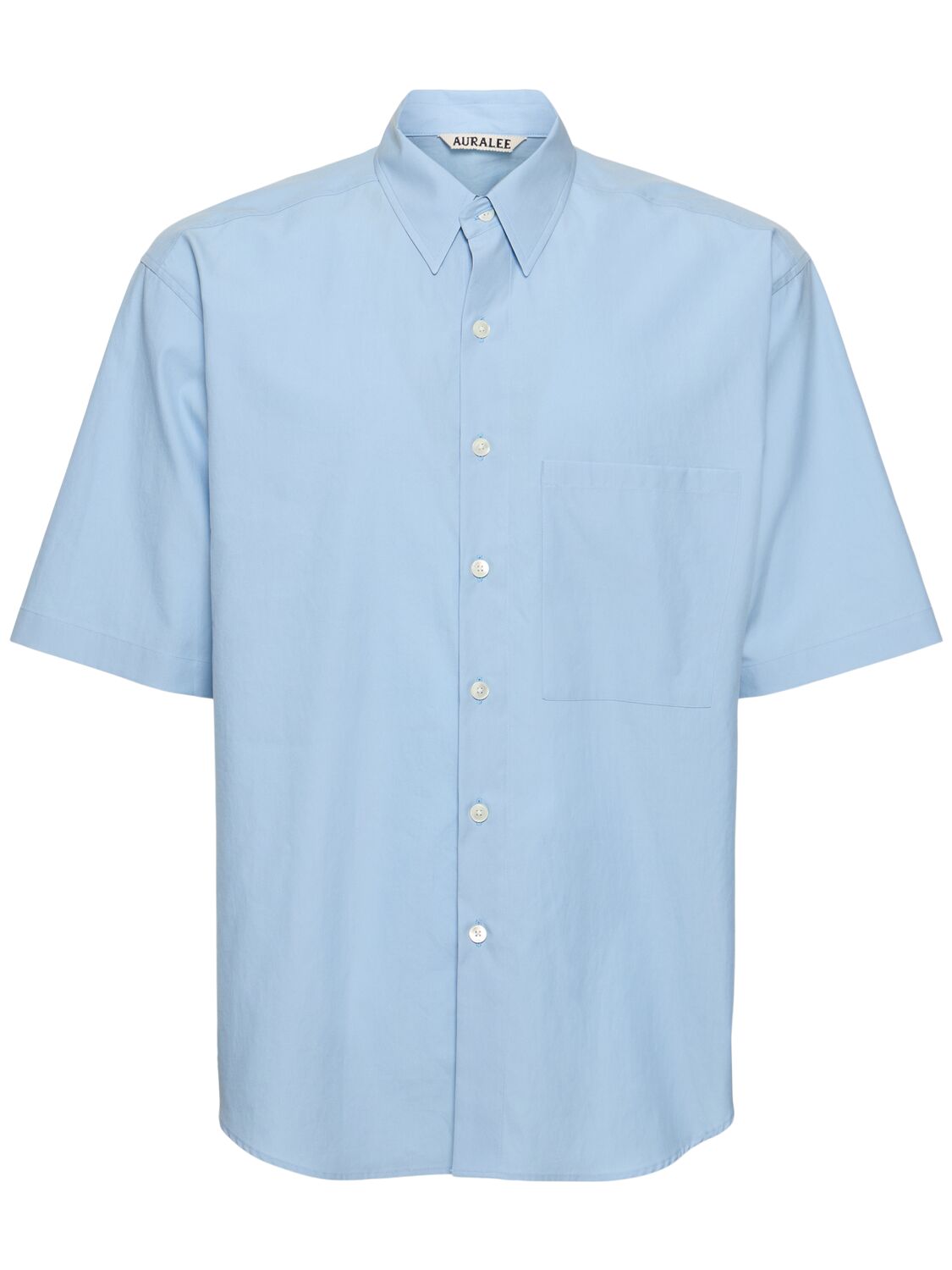 Auralee Oversize Cotton Twill S/s Shirt In Blue