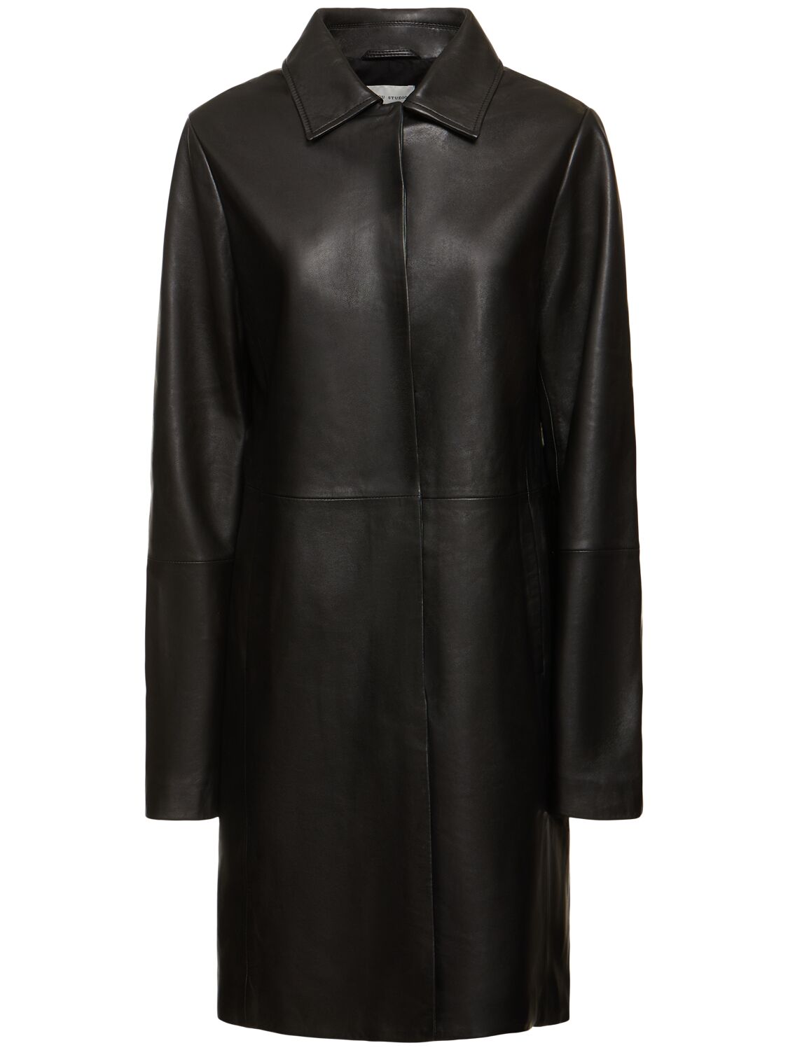Loulou Studio Gilo Leather Midi Coat In Black