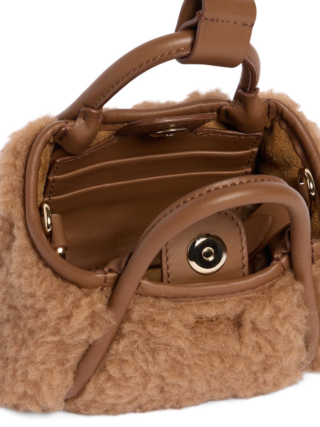 Shop Max Mara Xxs Tmarin Teddy Top Handle Bag In Cammello