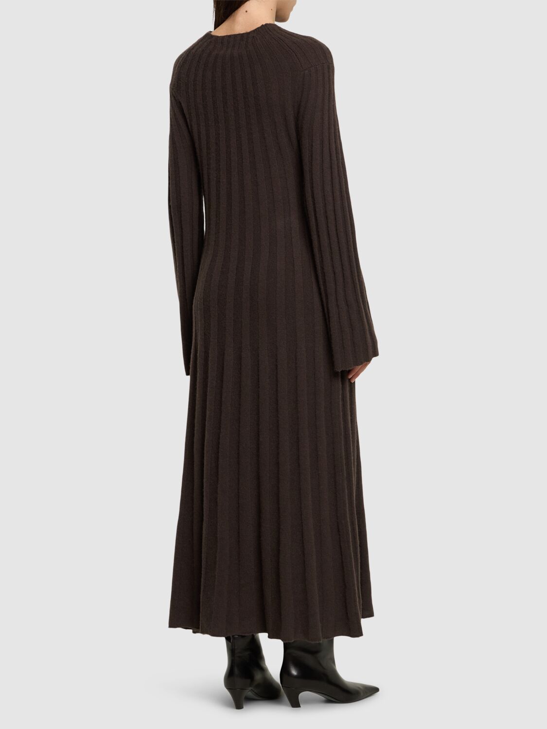 Shop Loulou Studio Irma Ribbed Knit Wool Midi Dress In Brown