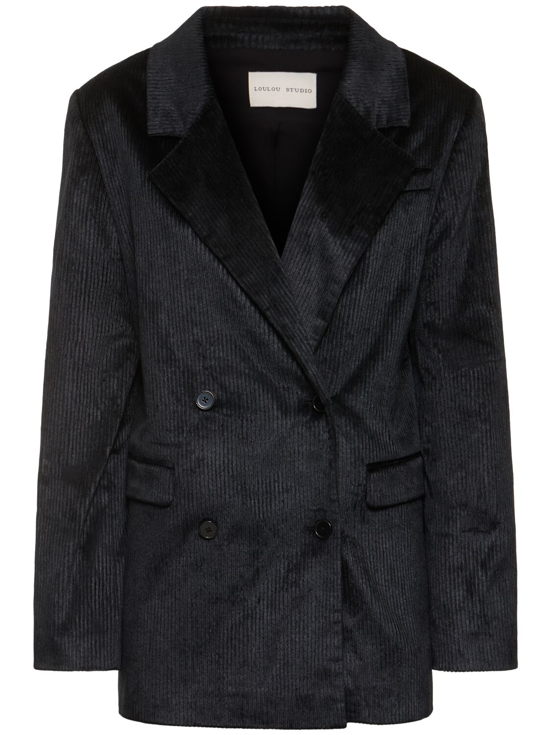 Loulou Studio Zaite Double Breast Velvet Blazer In Black