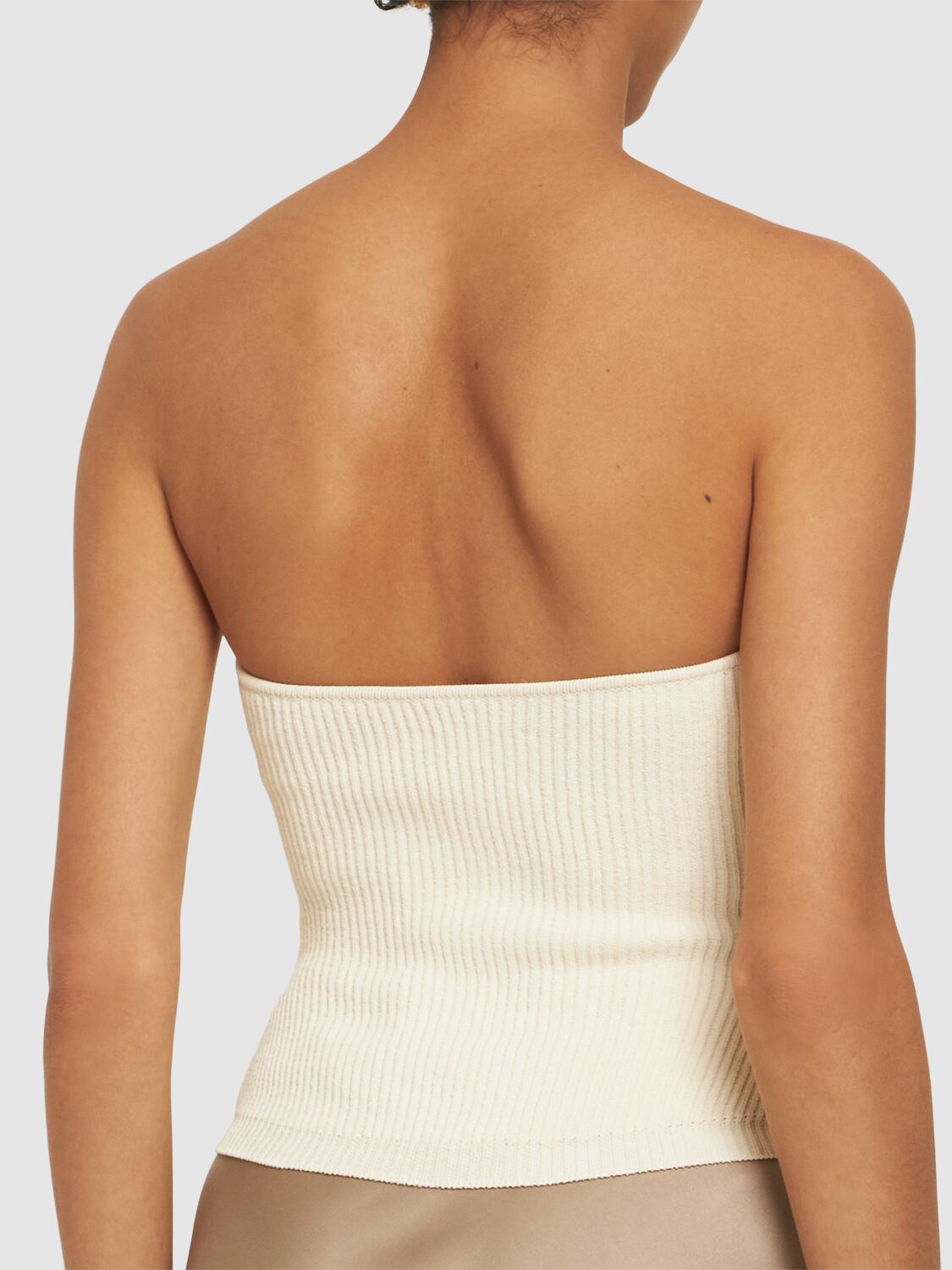 Shop Khaite Jericho Strapless Knitted Viscose Top In White