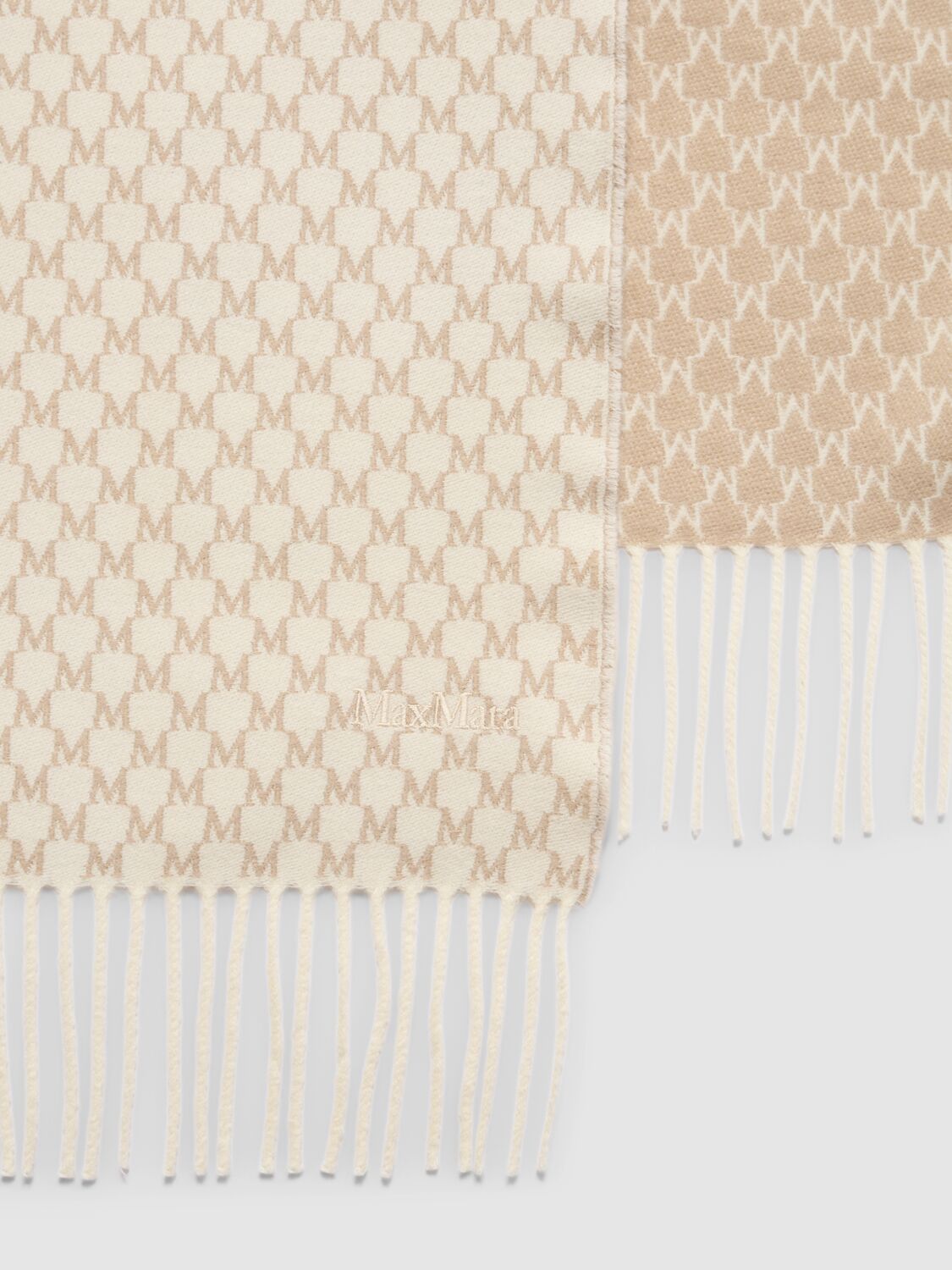 Shop Max Mara Arsenio Monogram Wool Scarf In Cammello/albino