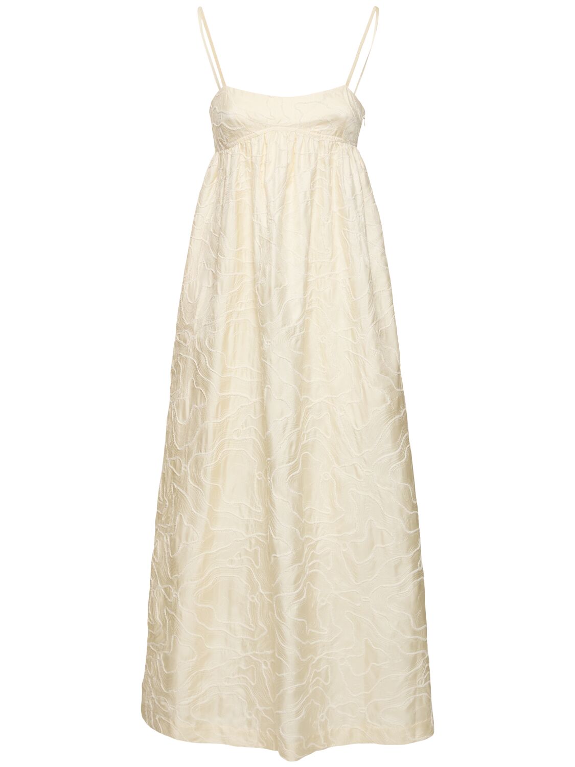 Loulou Studio Cavola Embroidered Silk Long Dress In Neutral