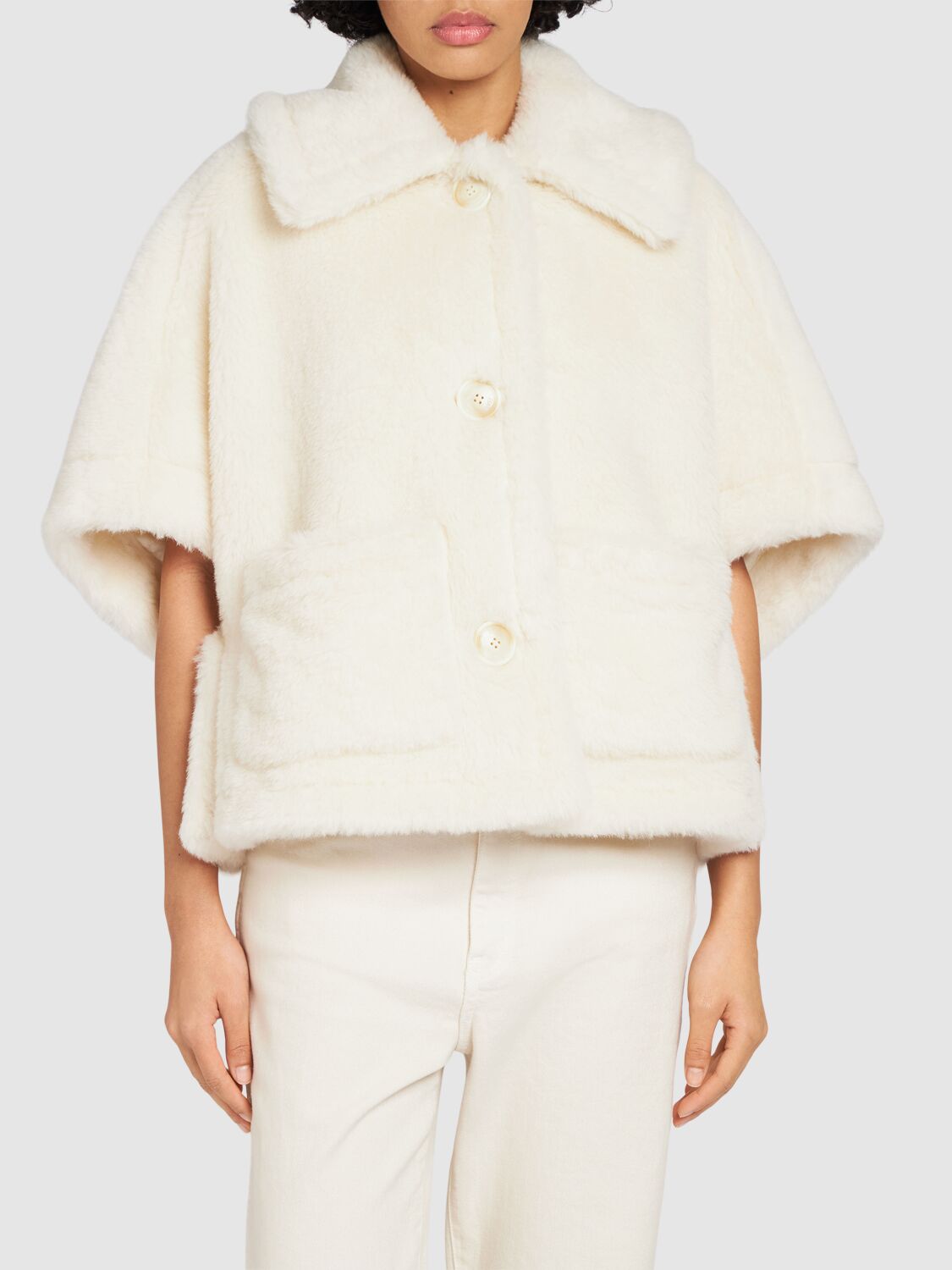 Shop Max Mara New Terzo1 Teddy Cape In White