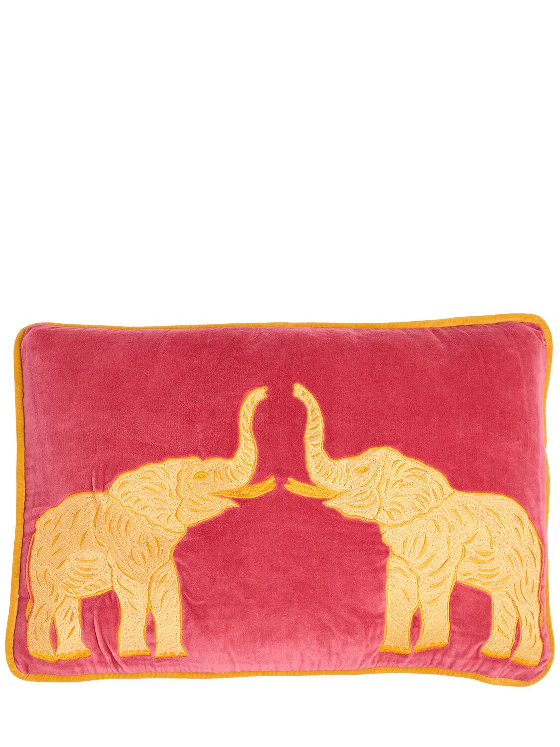 Les Ottomans Embroidered Velvet Cushion In Fuchsia