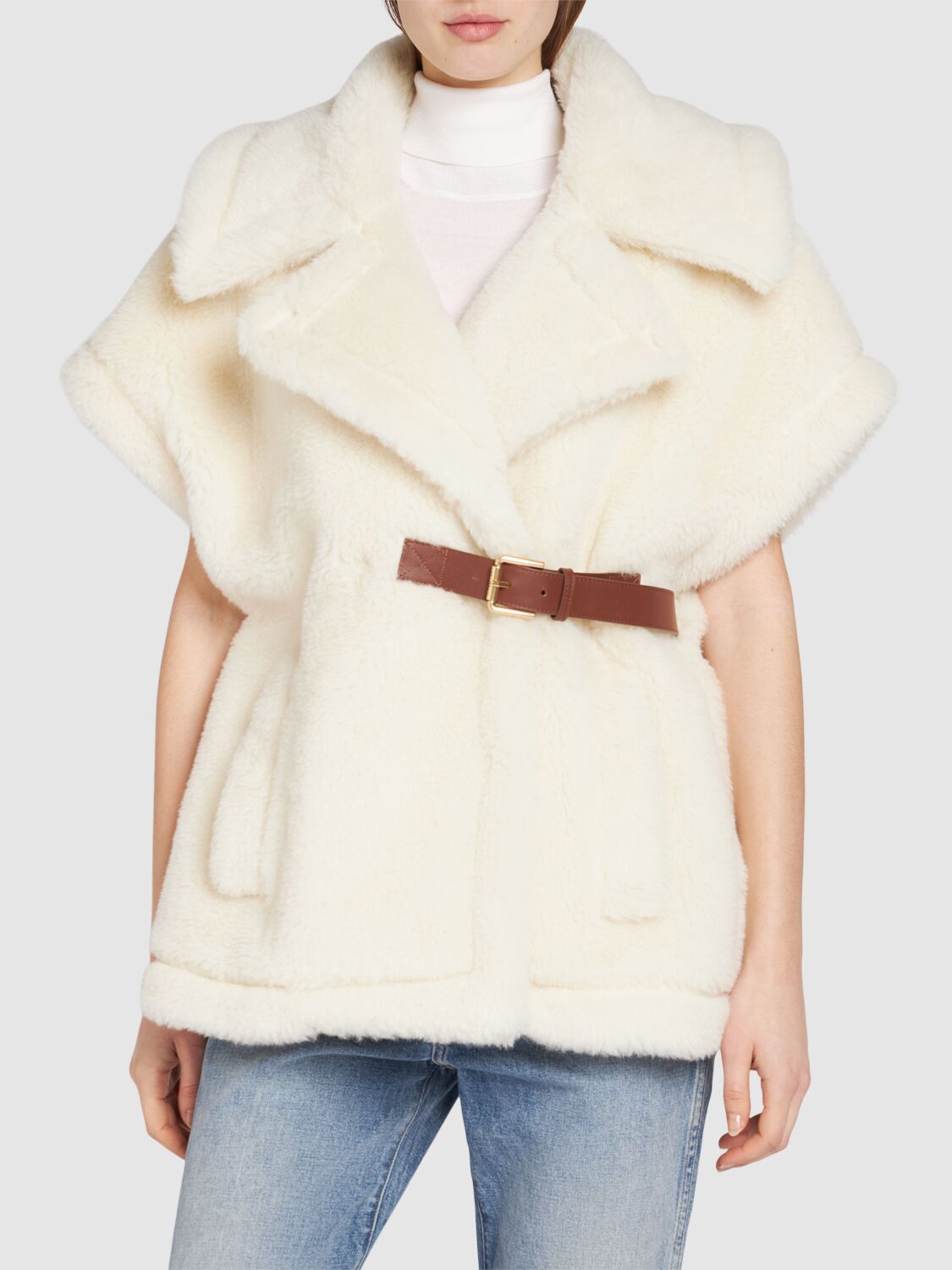 Shop Max Mara New Abavo1 Teddy Cape In White