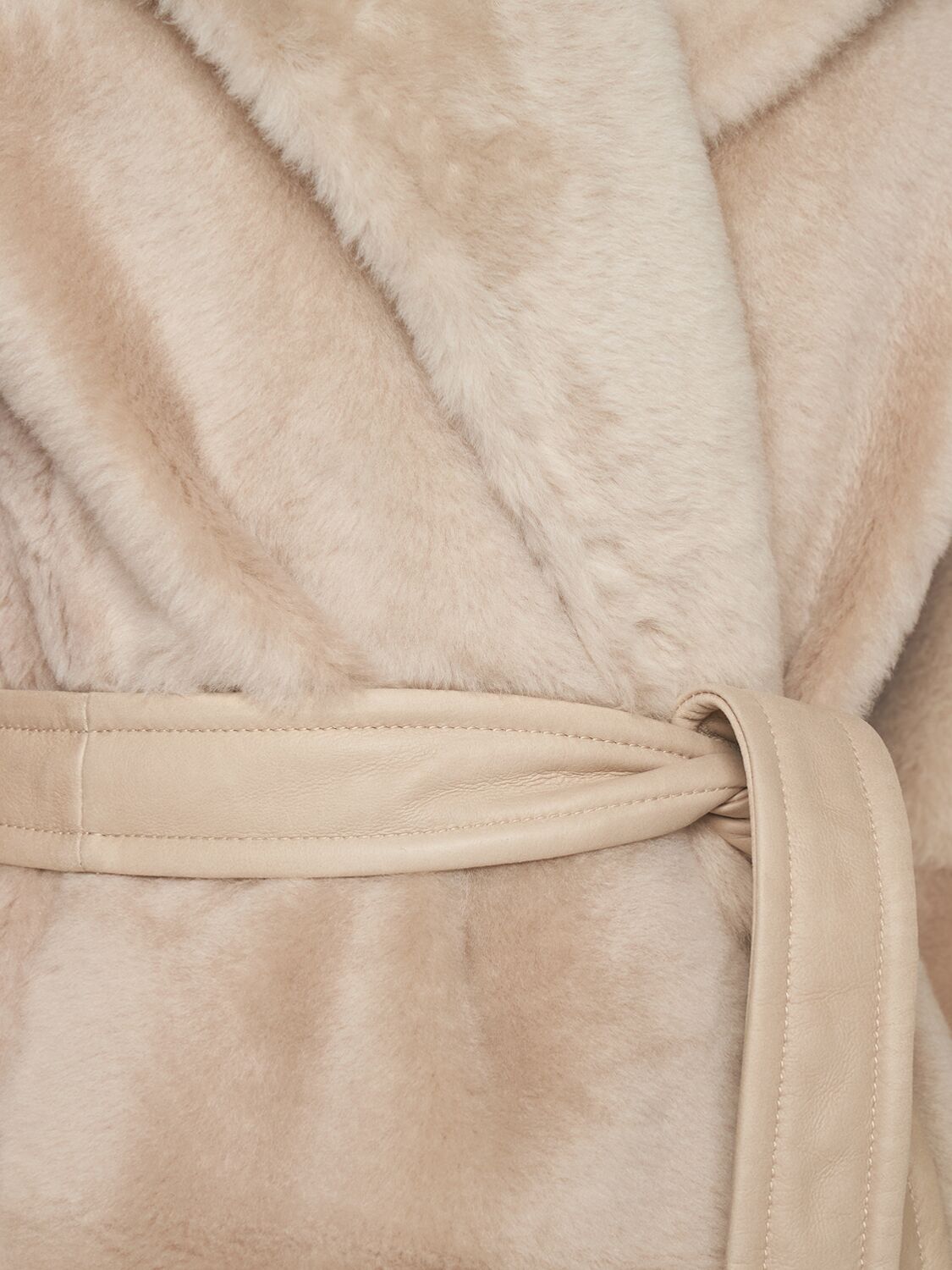 Shop Max Mara Ulzio Belted Furry Short Coat In Beige