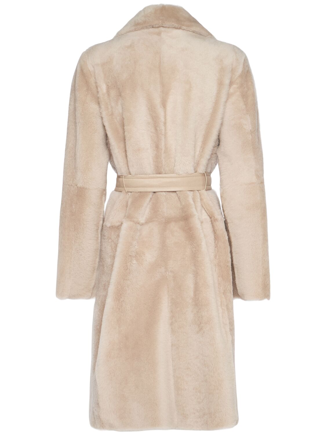 Shop Max Mara Ulzio Belted Furry Short Coat In Beige