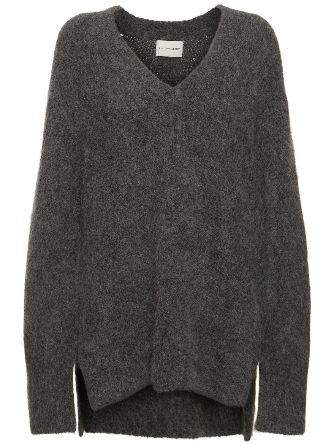 Loulou Studio Goto Alpaca Blend V Neck Long Sweater In Gray