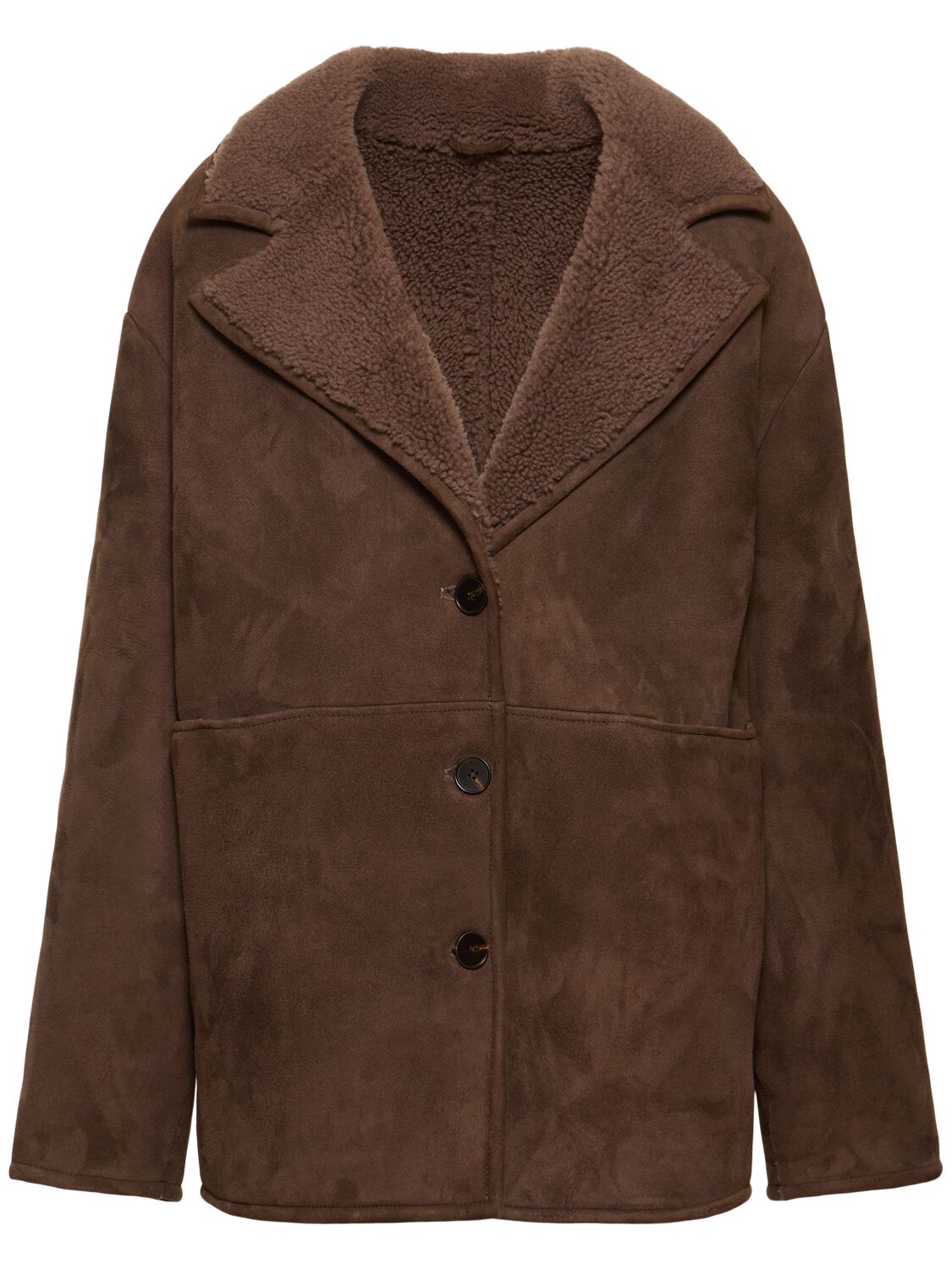 Shop Loulou Studio Cirebo Suede Shearling Coat In Taupe