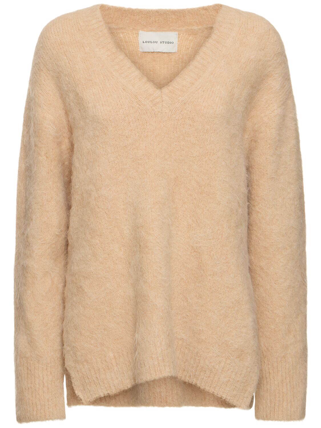 Loulou Studio Goto Alpaca Blend V Neck Long Sweater In Brown