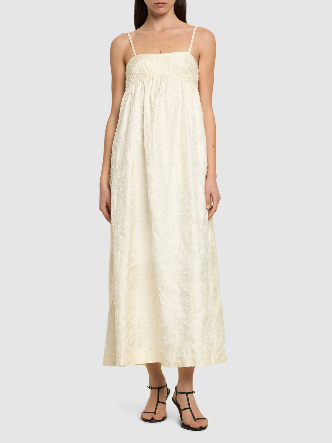 LOULOU STUDIO CAVOLA EMBROIDERED SILK LONG DRESS 