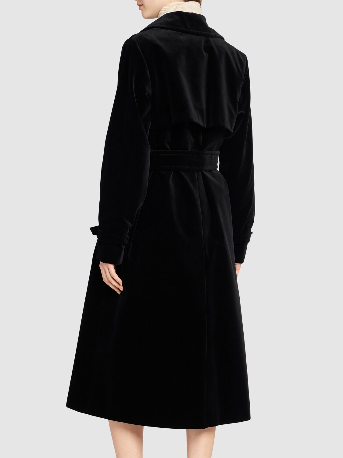 Shop Max Mara Lana Cotton Gabardine Midi Trench Coat In Black