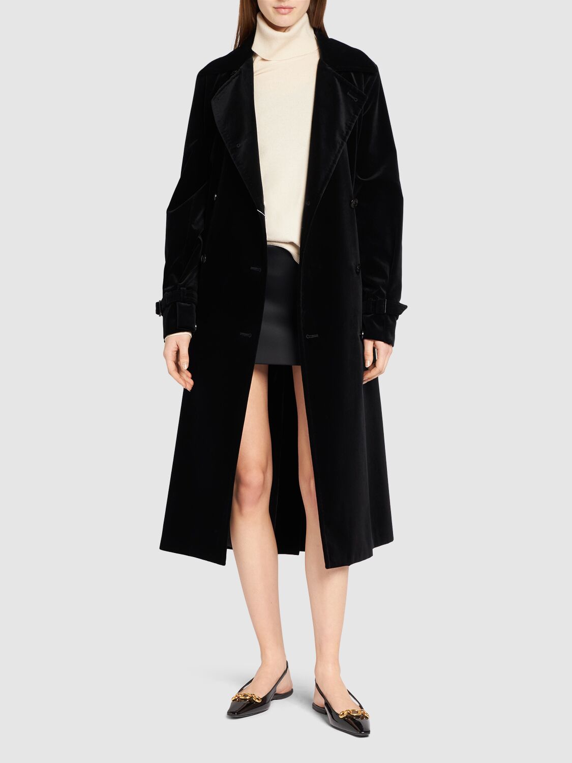 Shop Max Mara Lana Cotton Gabardine Midi Trench Coat In Black