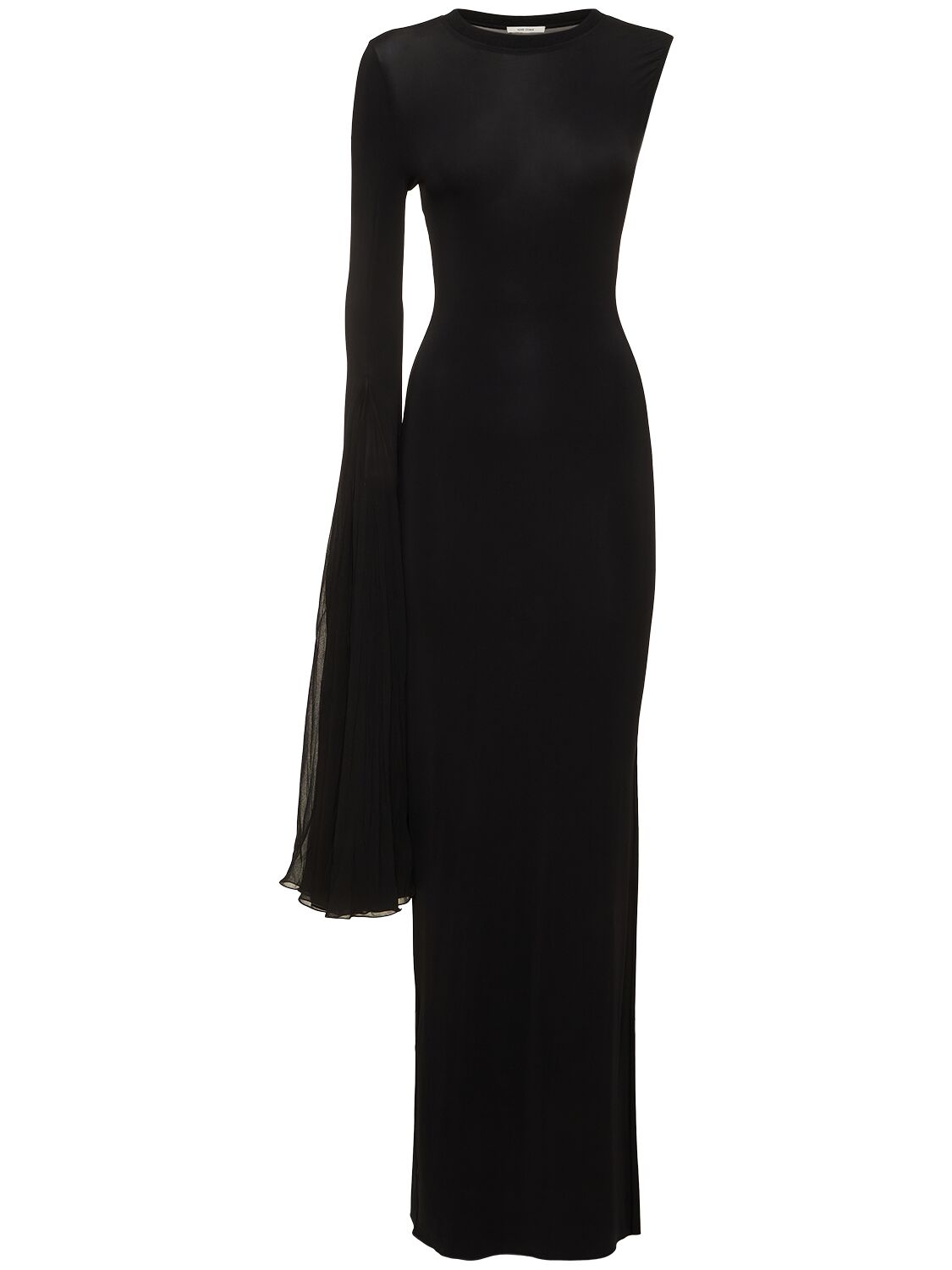 Nensi Dojaka Asymmetrical Gown W/oversize Sleeve In Black