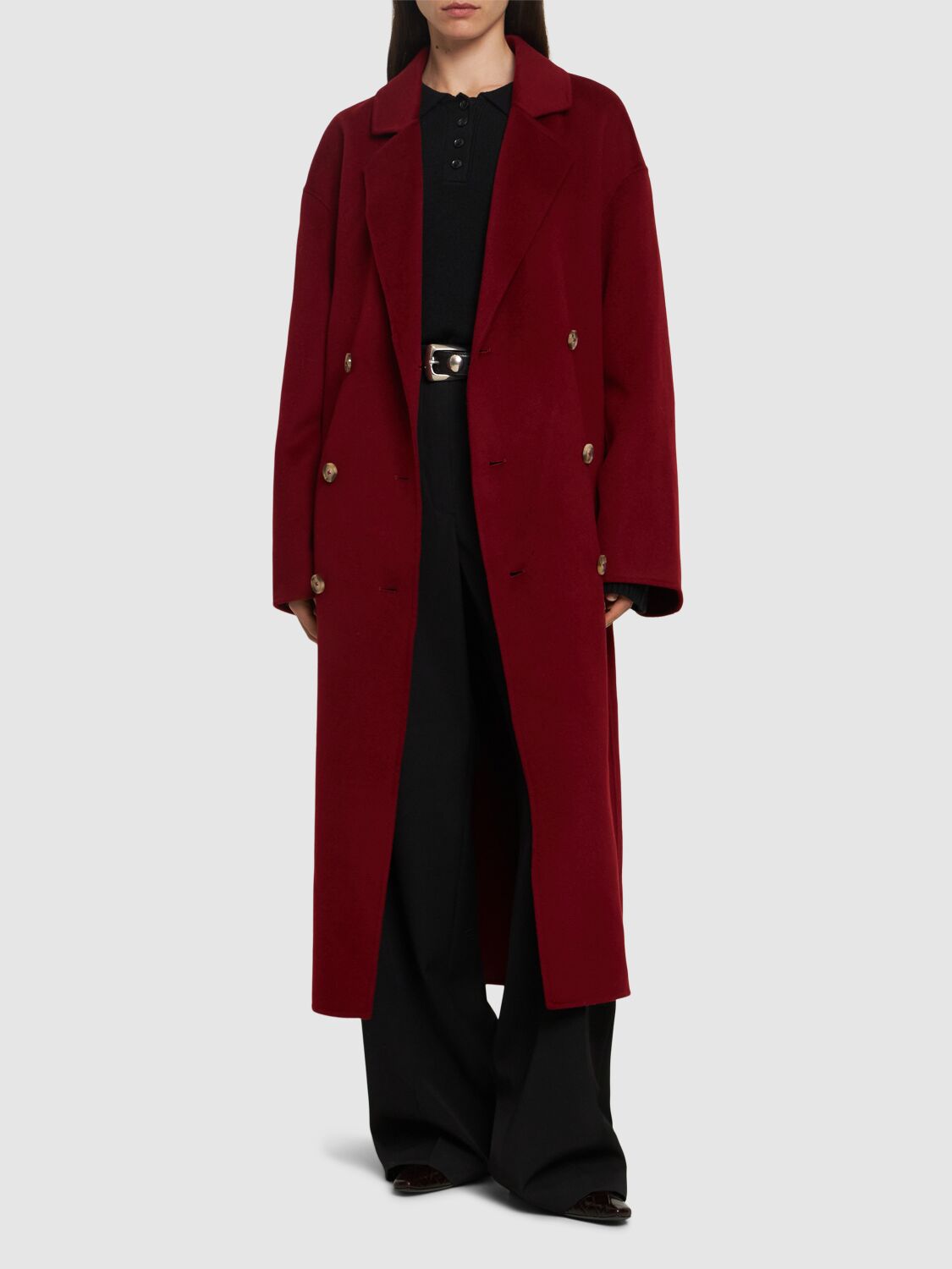 Shop Loulou Studio Borneo Double Breast Wool Long Coat In Red