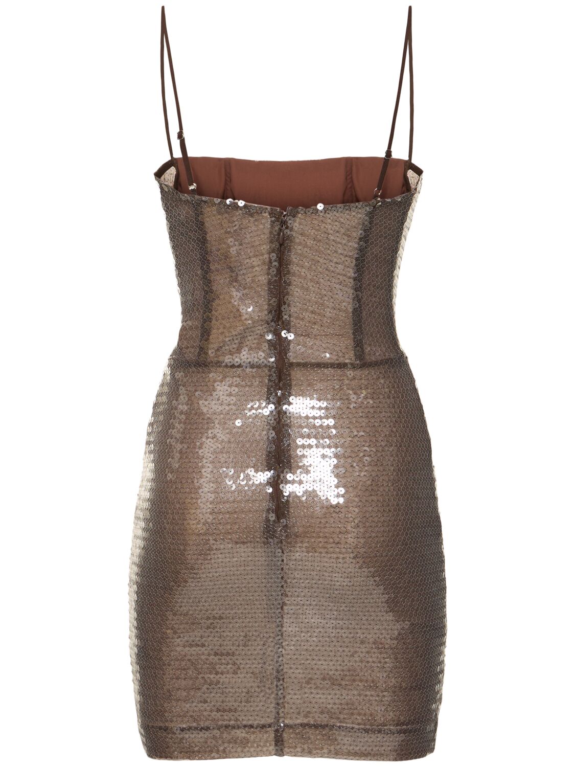 Shop Nensi Dojaka Kendall Sequined Mini Dress In Brown