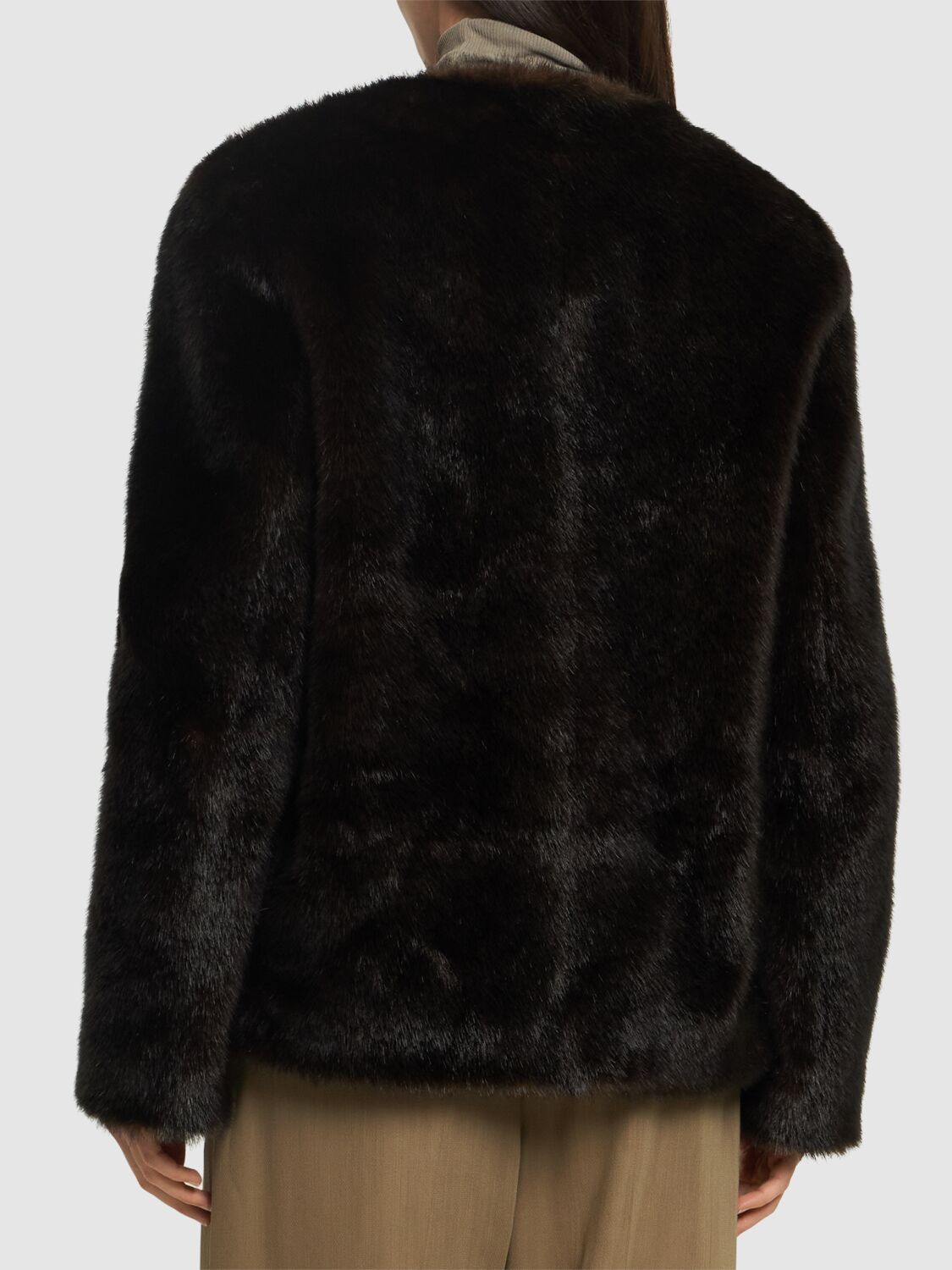 Shop Loulou Studio Calista Faux Fur Short Coat In Dark Brown