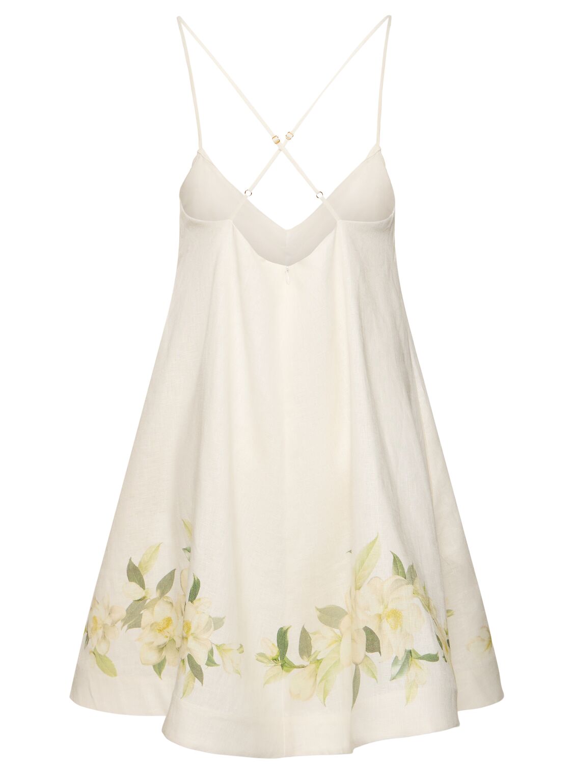 Shop Zimmermann Harmony Swing Linen Mini Dress In Multi Ivory