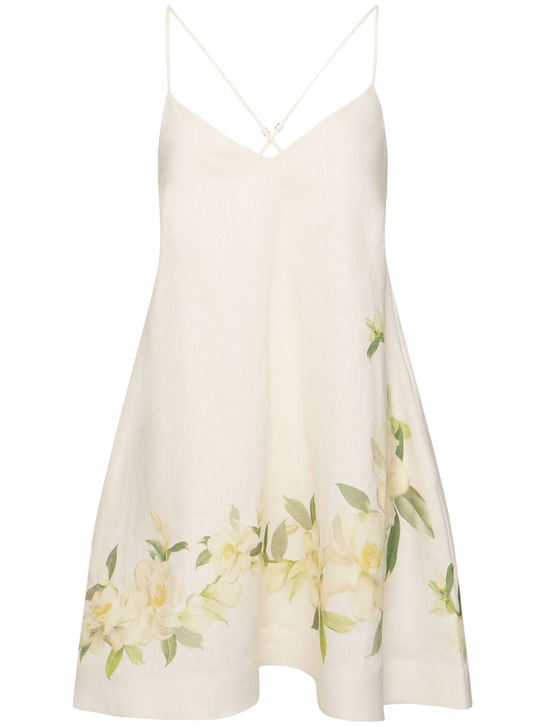 Shop Zimmermann Harmony Swing Linen Mini Dress In Multi Ivory