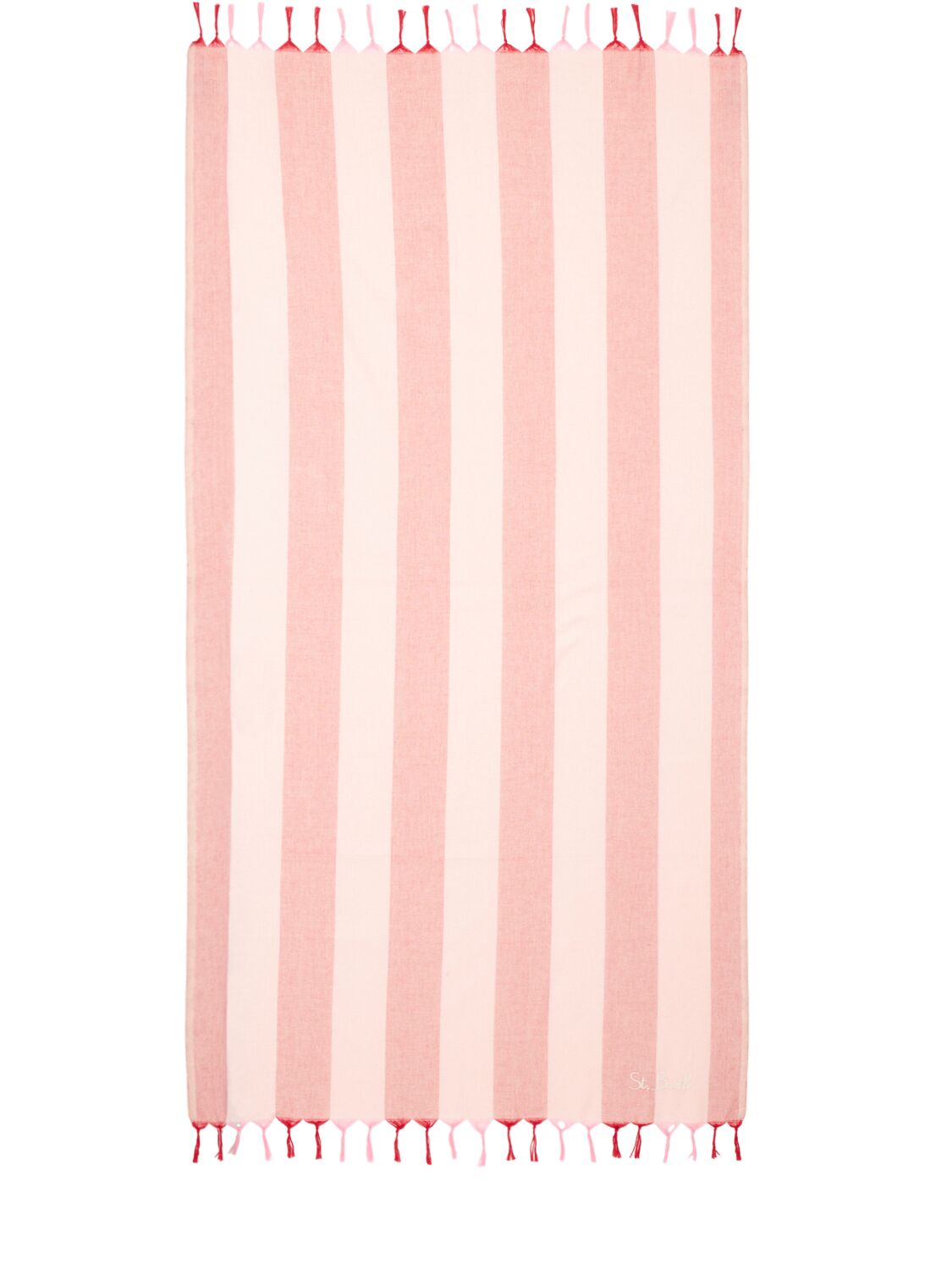 Mc2 Saint Barth Logo Striped Cotton Towel In Pink