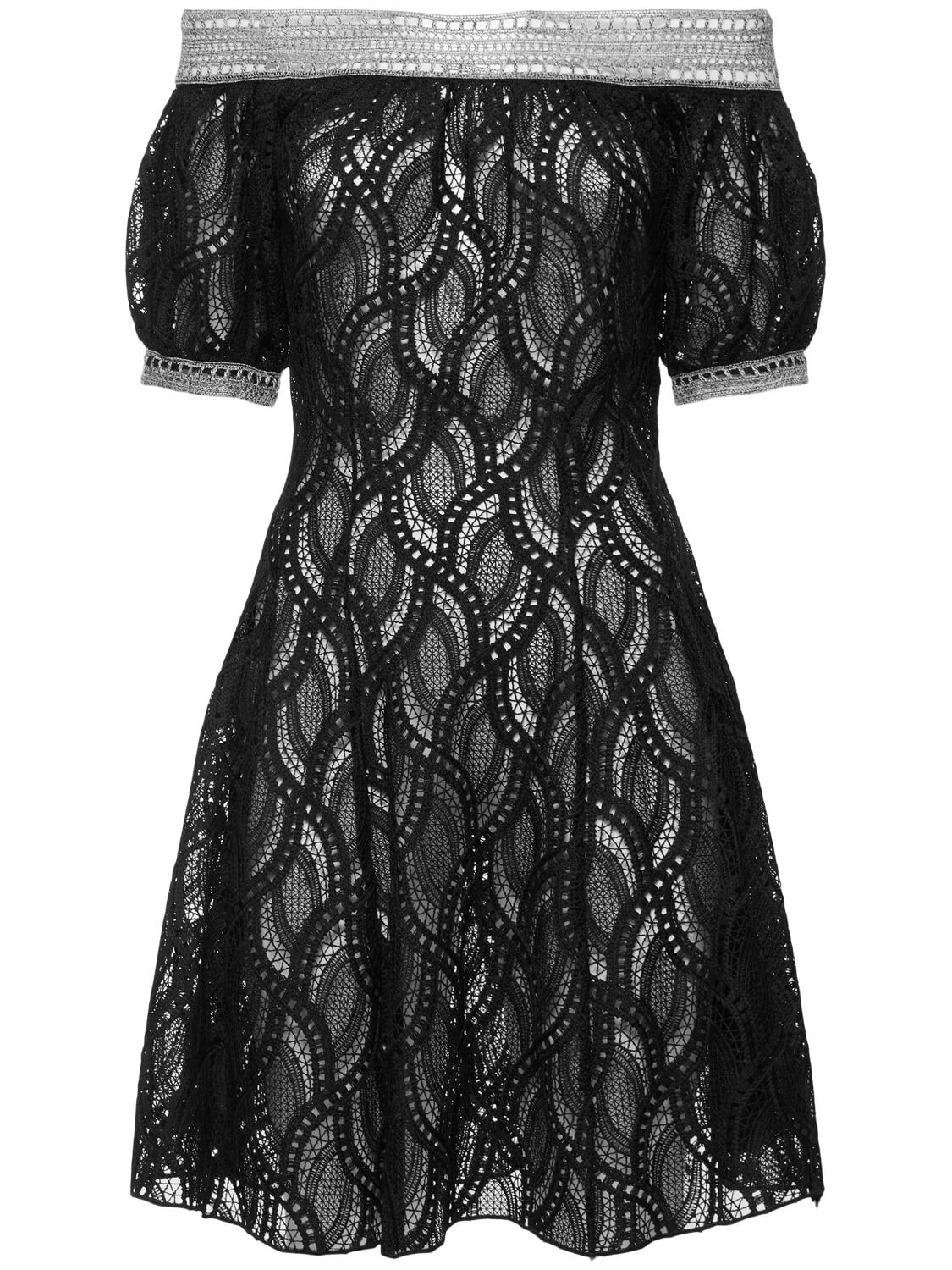 Ermanno Scervino Crochet Off-the-shoulder Mini Dress In Black