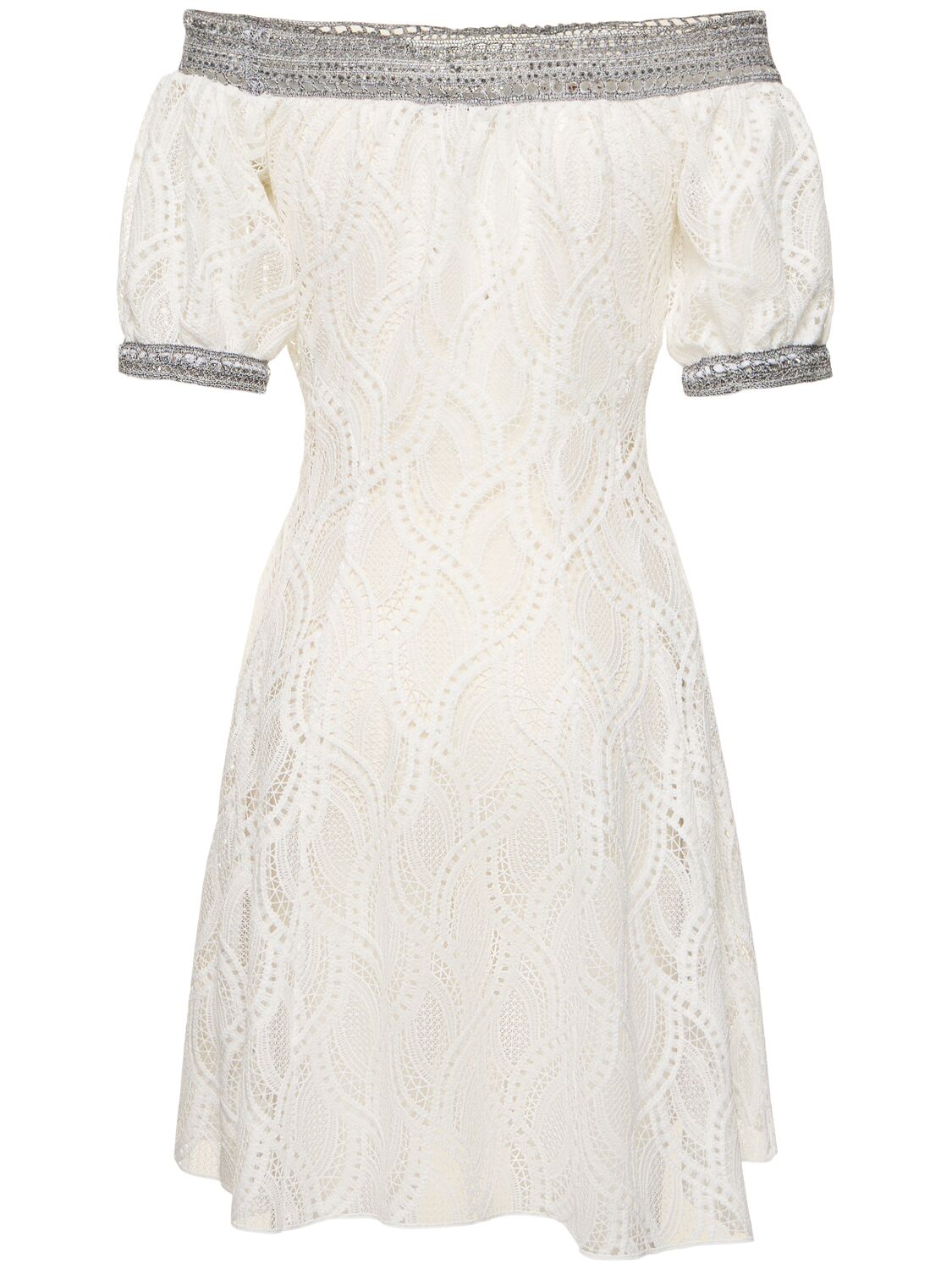 Shop Ermanno Scervino Crochet Off-the-shoulder Mini Dress In White