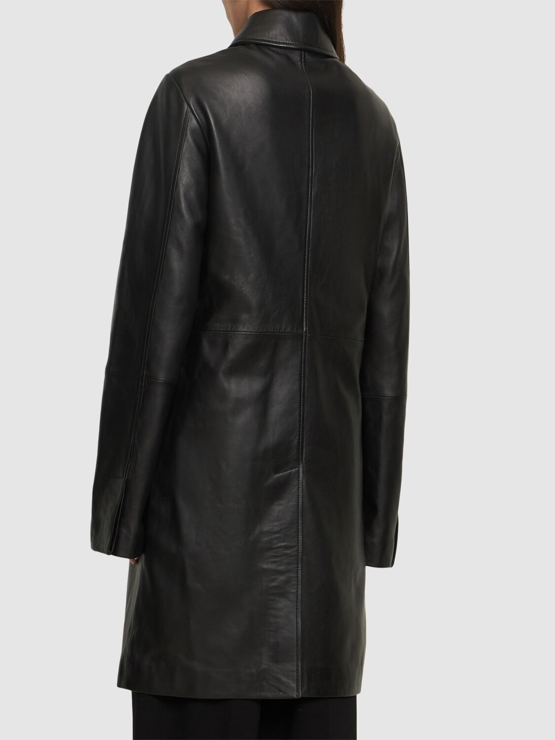 Shop Loulou Studio Gilo Leather Midi Coat In Black