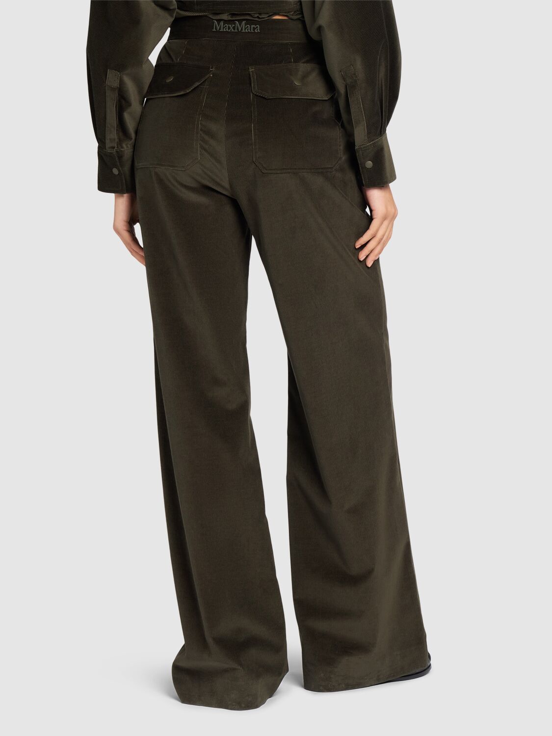 Shop Max Mara Tritone Velvet Wide Leg Pants In Dark Khaki