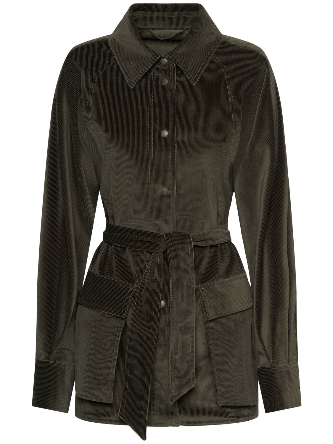 Max Mara Mattia Velvet Shirt Jacket In Dark Khaki