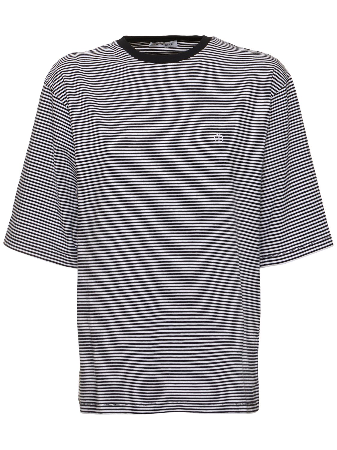 Anine Bing Bo Striped Cotton T-shirt In Black,white