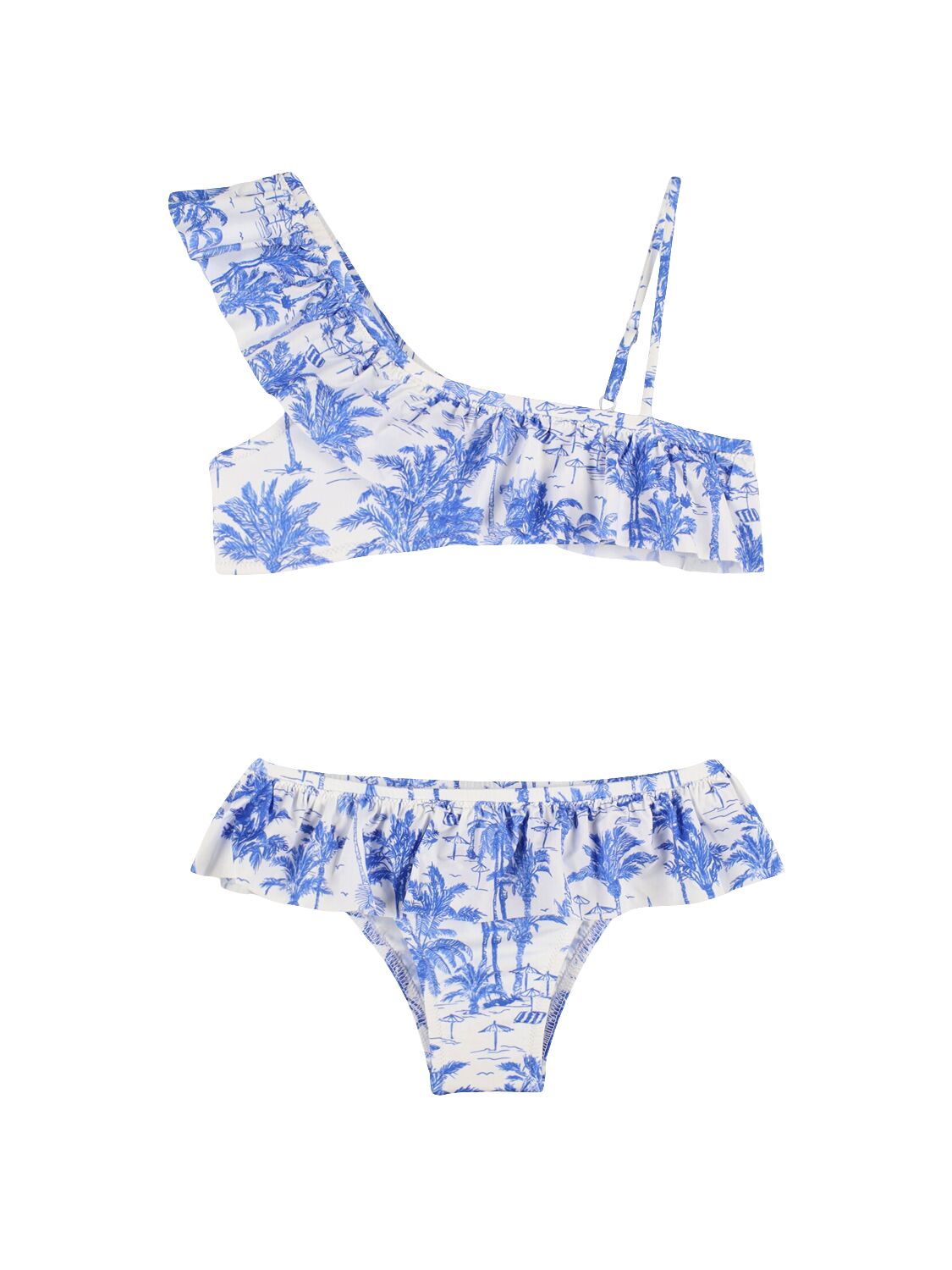 Mc2 Saint Barth Palm Printed Bikini In White/blue