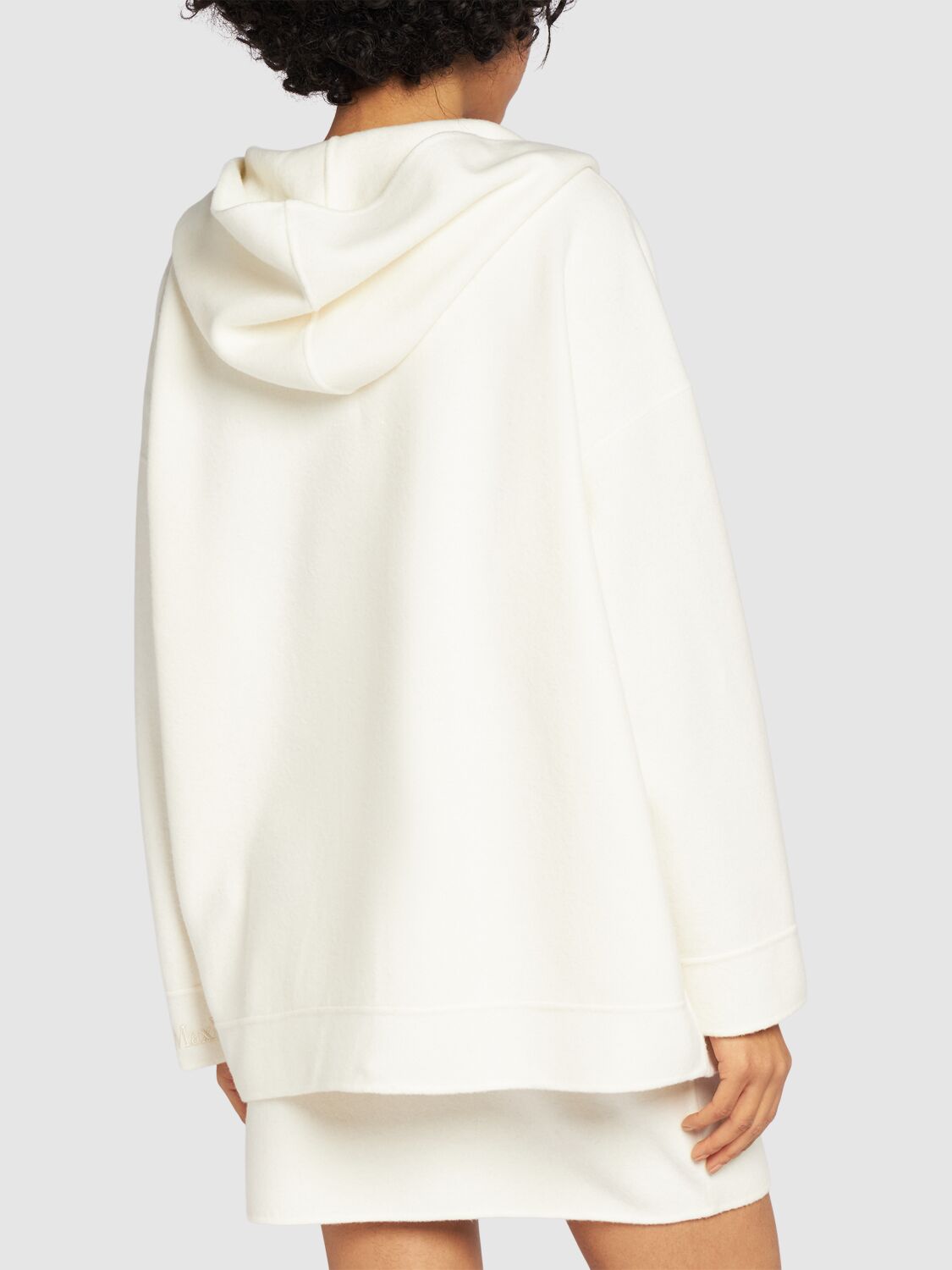 Shop Max Mara Saio Wool Blend Jersey Zip Hoodie In Ivory