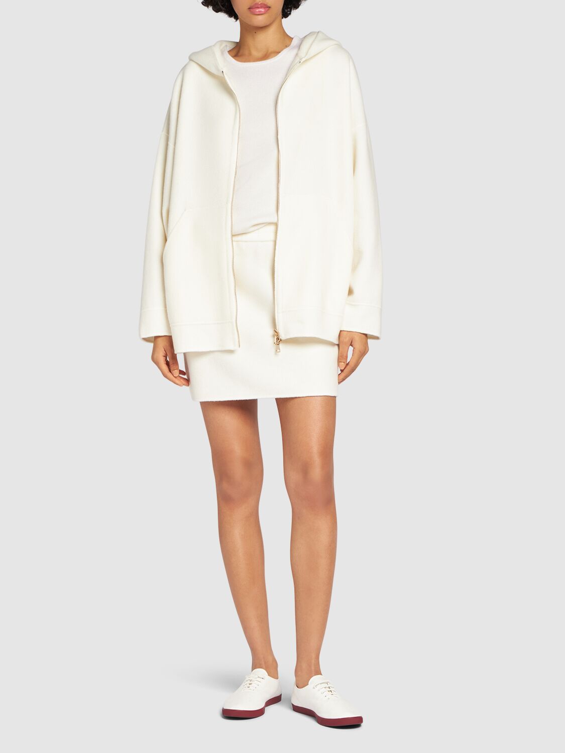 Shop Max Mara Saio Wool Blend Jersey Zip Hoodie In Ivory