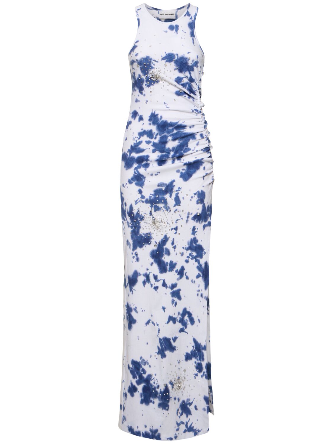 Shop Des Phemmes Tie Dye Ribbed Jersey Maxi Dress In Blue,white