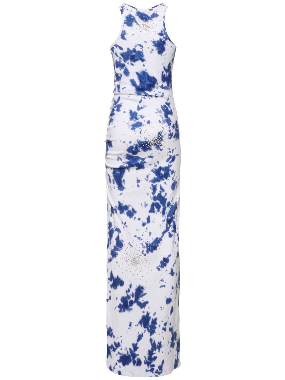 Shop Des Phemmes Tie Dye Ribbed Jersey Maxi Dress In Blue,white