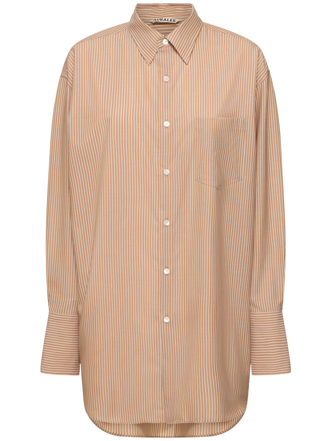 Auralee Super Fine Wool Striped Shirt In Brown