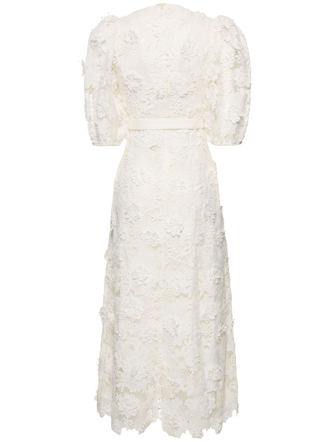 Shop Zimmermann Halliday Flower Lace Midi Dress In Ivory