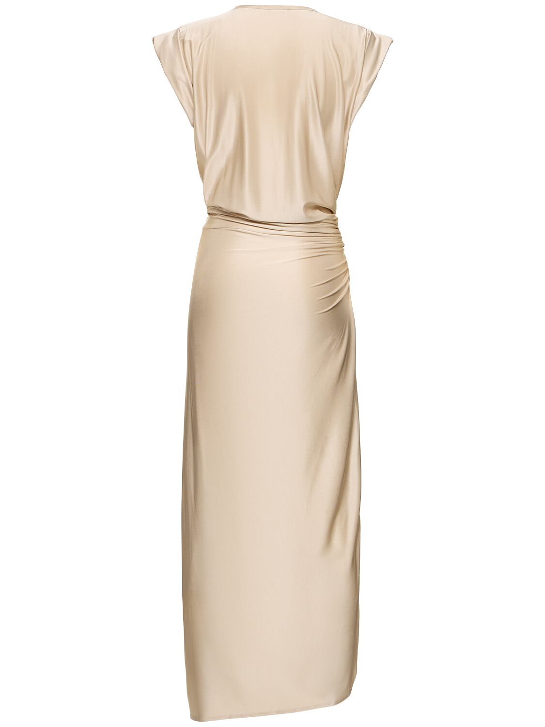 Shop Rabanne Viscose Jersey Midi Dress In Beige