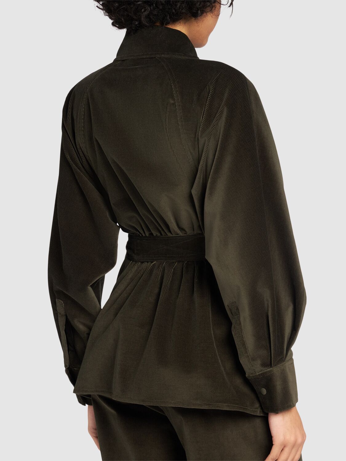 Shop Max Mara Mattia Velvet Shirt Jacket In Dark Khaki