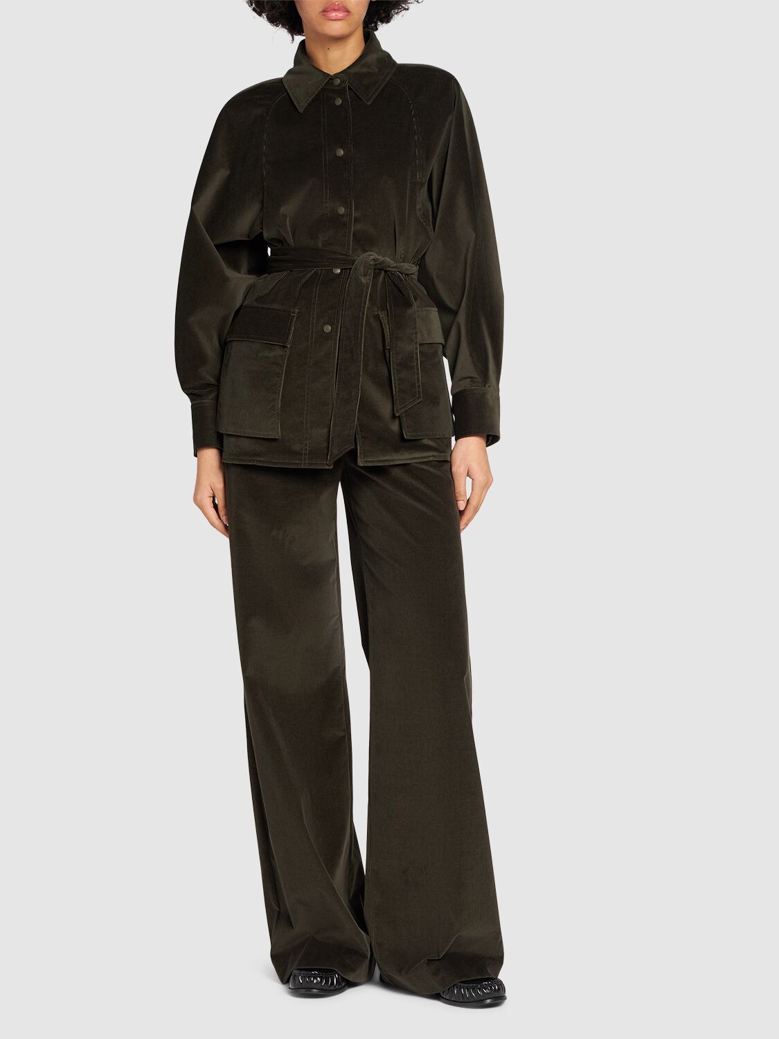 Shop Max Mara Mattia Velvet Shirt Jacket In Dark Khaki