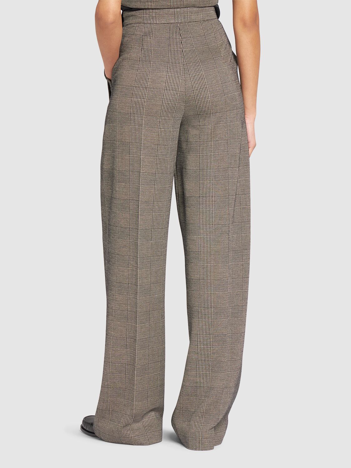 Shop Max Mara Cognac Wool Blend Jacquard Wide Pants In Grey/multi