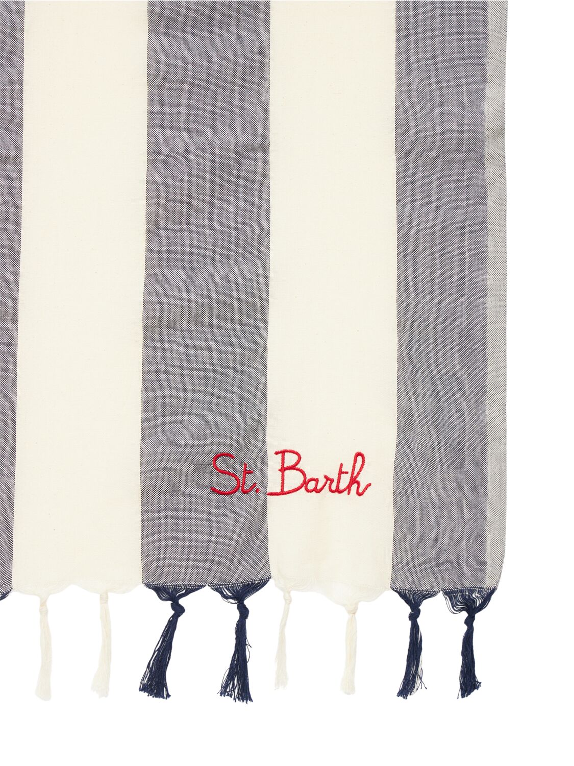 Shop Mc2 Saint Barth Logo Striped Cotton Towel In White/blue