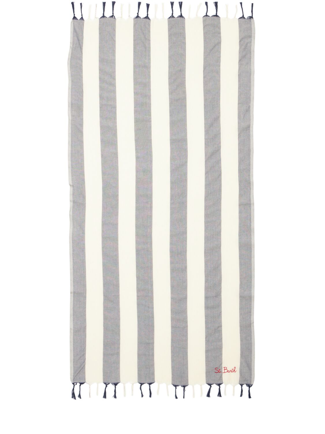 Mc2 Saint Barth Logo Striped Cotton Towel In White/blue