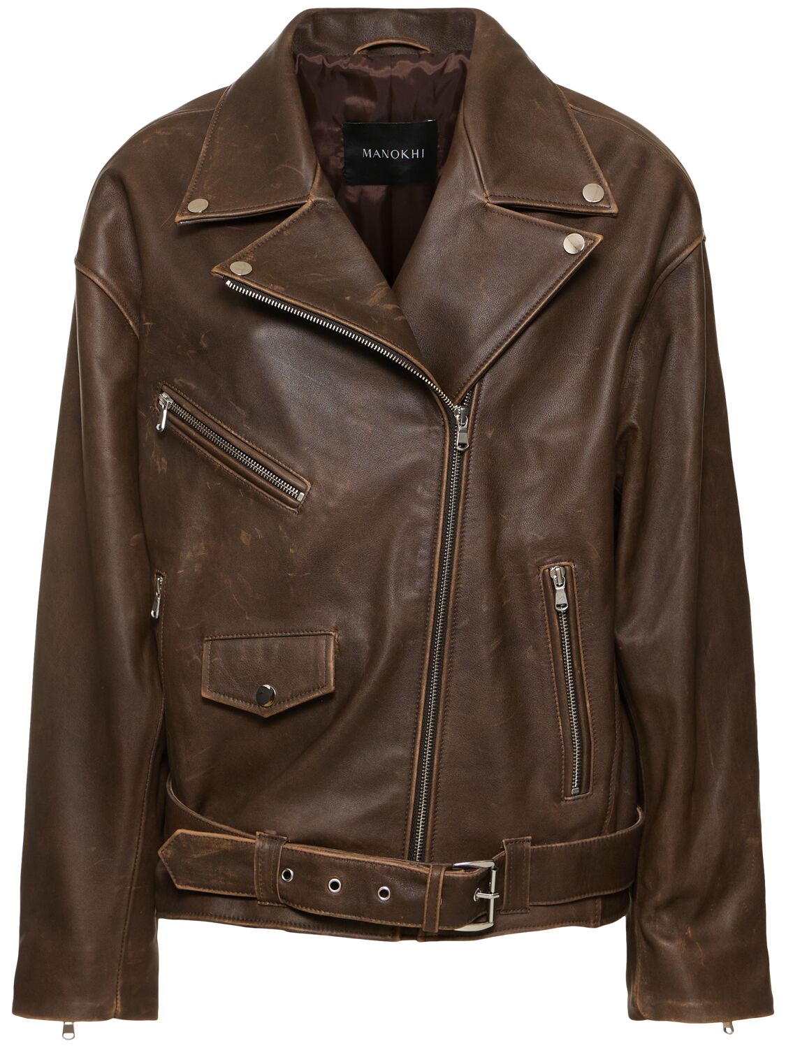 Manokhi Kaisa Leather Jacket In Brown
