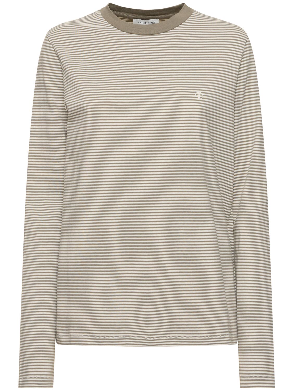Anine Bing Rylan Striped Cotton Jersey T-shirt In Olive,ivory