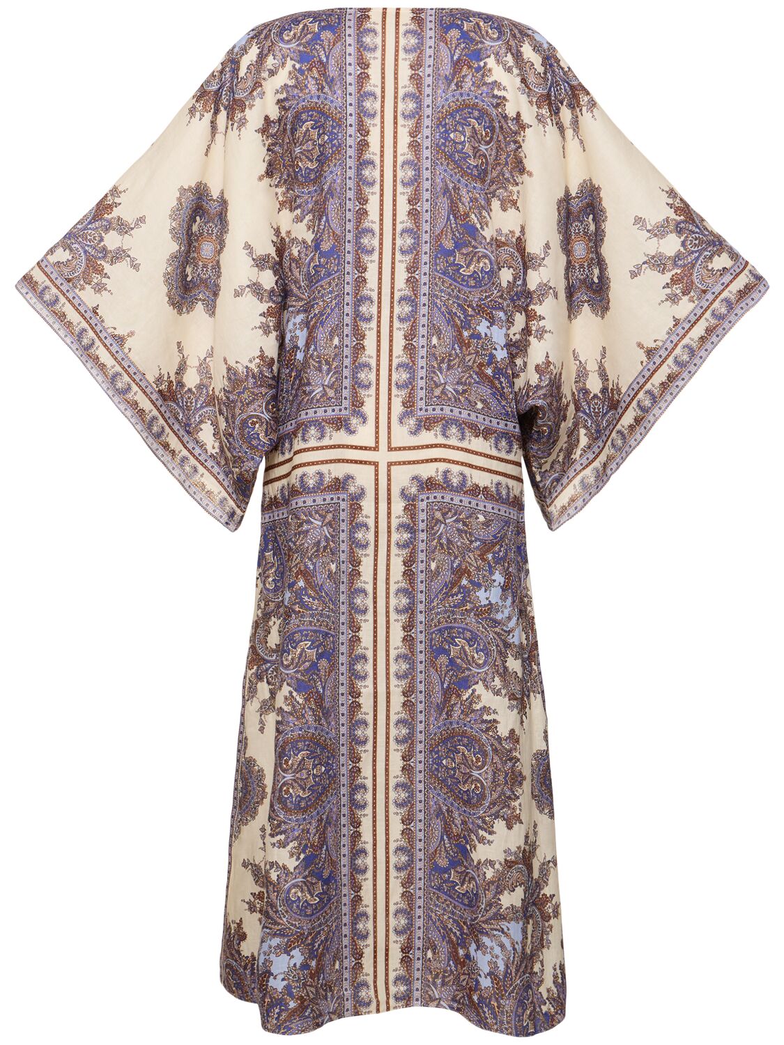 Shop Zimmermann Ottie Printed Linen Midi Caftan Dress In Cream,purple