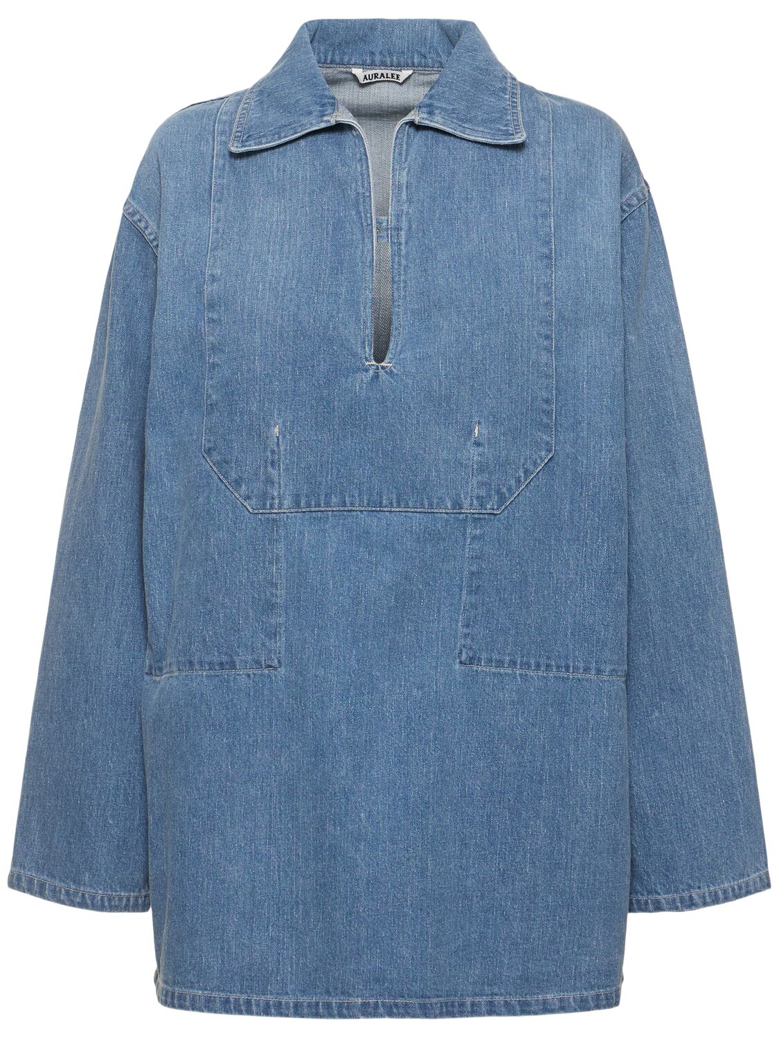 Auralee Selvedge Cotton Denim Polo Shirt In Blue